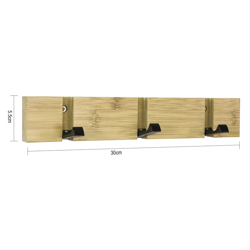 SoBuy FHK14-N Étagère Murale Porte-Manteau Porte-Serviette Mural en bambou avec 3 Crochets