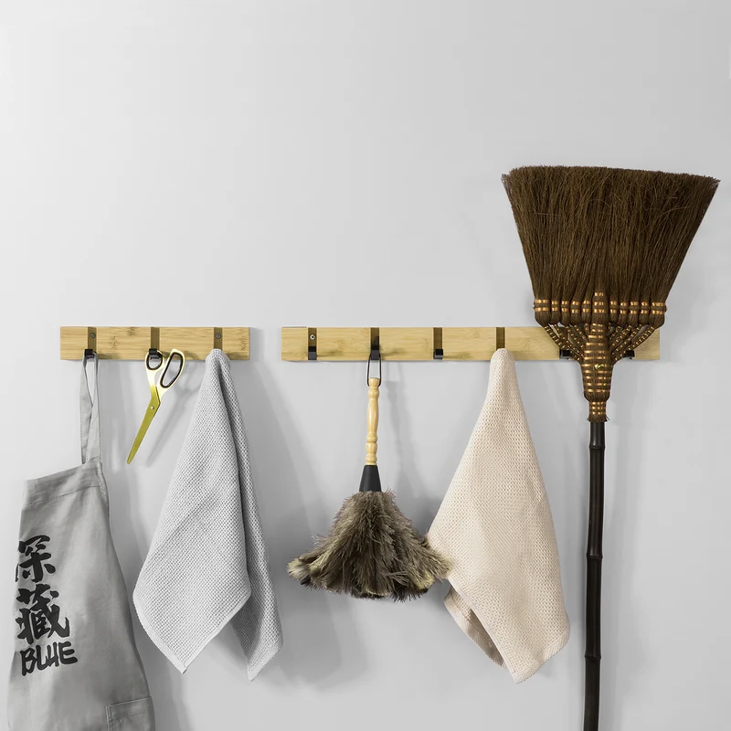 SoBuy FHK14-N Étagère Murale Porte-Manteau Porte-Serviette Mural en bambou avec 3 Crochets
