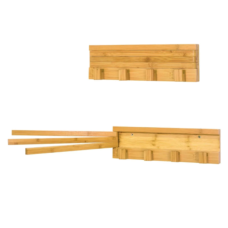 SoBuy FHK11-N Porte-Serviettes Mural en Bambou avec 3 Barres 180° Rotatives et 4 Crochets Sèche