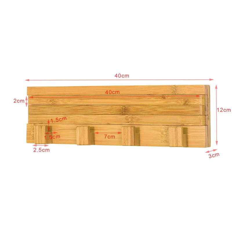 SoBuy FHK11-N Porte-Serviettes Mural en Bambou avec 3 Barres 180° Rotatives et 4 Crochets Sèche