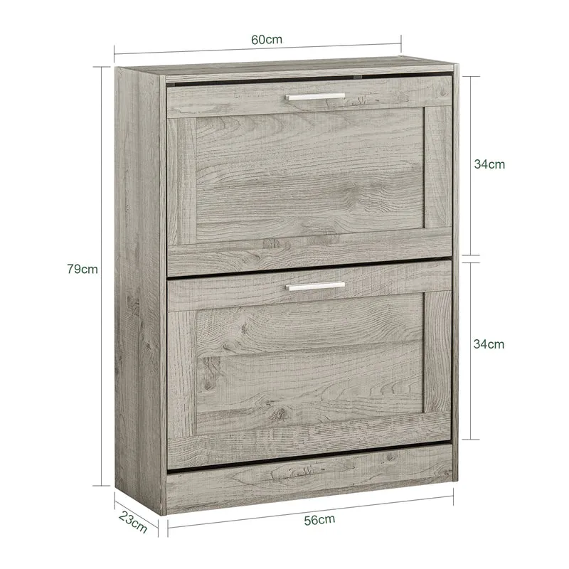 SoBuy FSR137-HG Armoire à Chaussures 2 Abattants Réglables, Slim pour Entrée Couloir – Gris Effet Bois