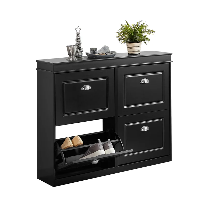 SoBuy FSR79-SCH Armoire à Chaussures 4 Abattants – Séparateurs Réglables, Dos Aéré, Certifiée FSC® – 105×24×83 cm, Noir