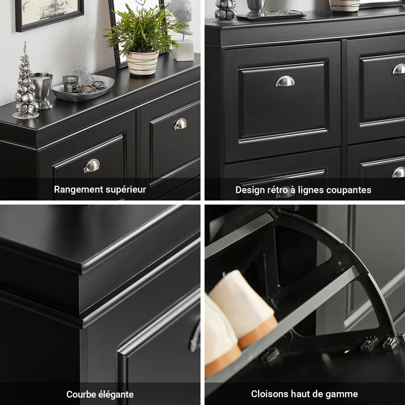 SoBuy FSR79-SCH Armoire à Chaussures 4 Abattants – Séparateurs Réglables, Dos Aéré, Certifiée FSC® – 105×24×83 cm, Noir