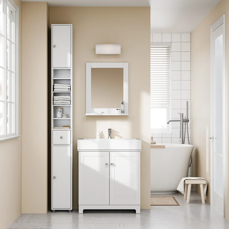 SoBuy BZR34-II-W Colonne Salle de Bain Étroite 20 cm – Rangement Gain de Place Blanc