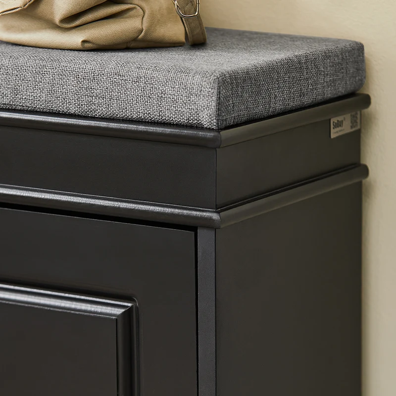 SoBuy FSR64-SCH Banc à Chaussures 2 Abattants avec Coussin Rembourré, Coffre de Rangement pour Entrée – 104x24x51 cm, Noir