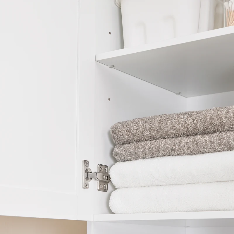 SoBuy BZR216-W Colonne de Salle de Bain avec Panier à Linge 45 L, Tiroir, Étagère Réglable et Porte Réversible – Charge 34 kg – 40×38×180 cm, Blanc