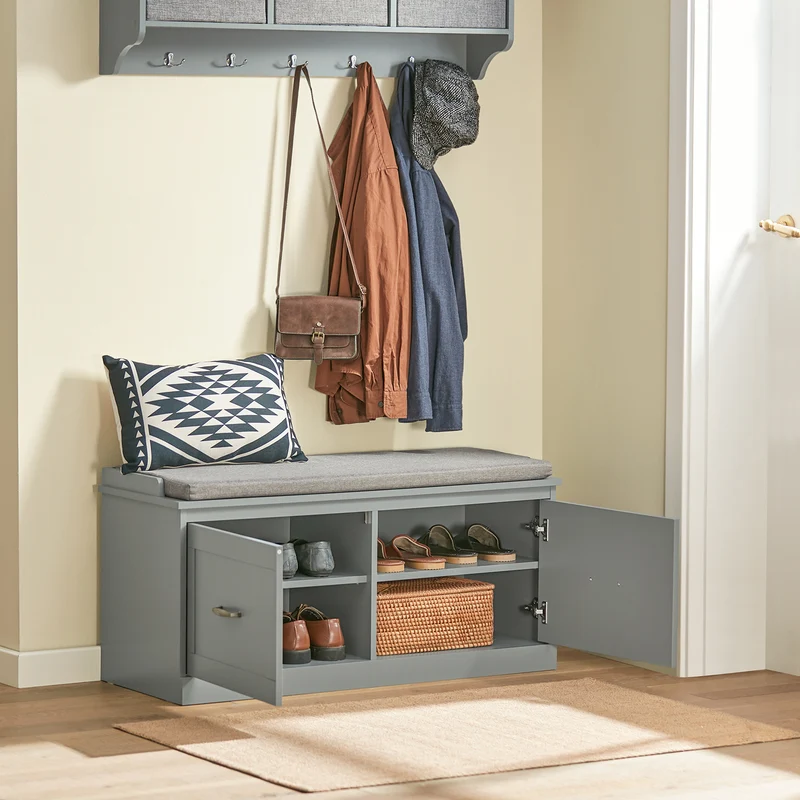 SoBuy FSR131-HG Banc d’Entrée avec Coussin Rembourré et 2 Tiroirs – Charge 150 kg – Gris