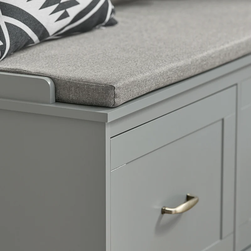 SoBuy FSR131-HG Banc d’Entrée avec Coussin Rembourré et 2 Tiroirs – Charge 150 kg – Gris