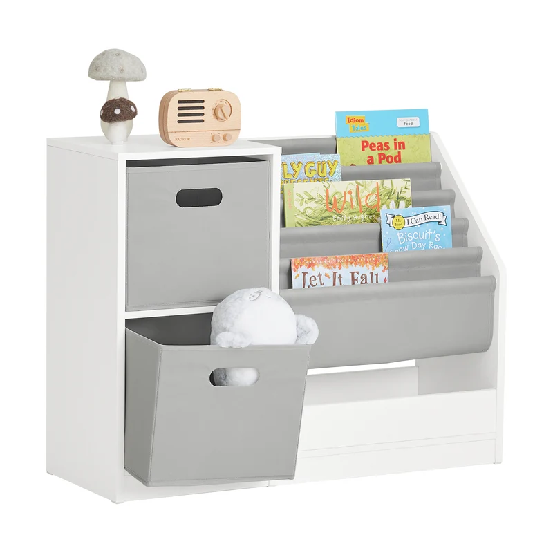 SoBuy KMB76-W Bibliothèque Enfants, Organisateur Jouets et Livres, Étagère de Rangement pour Enfants avec 2 Paniers, 5 Étagères et 1 Compartiment