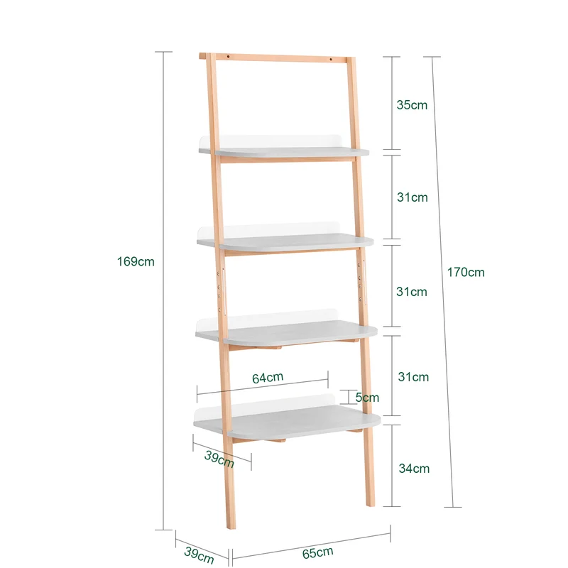 SoBuy HSTR02-HG Bibliothèque avec 4 Niveaux, pour Salon et Chambre, Rangement Optimisé, Design Fonctionnel, Usage Quotidien, Pratique – L65×P39×H169 cm, Gris