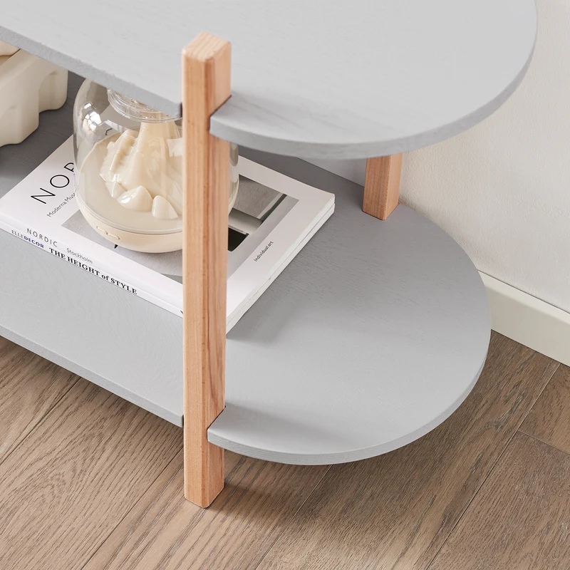 SoBuy HSTR01-HG Table d’Appoint avec 2 Niveaux, Rangement Optimisé, Design Fonctionnel, Usage Quotidien, Format Pratique – L100×P33×H52 cm, Bois, Gris