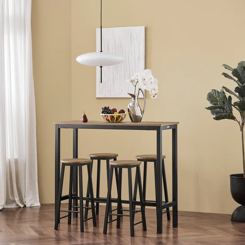 SoBuy OGT22-SCH Ensemble Table Haute et 4 Tabourets de Bar avec Repose-Pieds – L120×P40×H100 cm, Tabouret 150 kg, MDF + Acier Noir