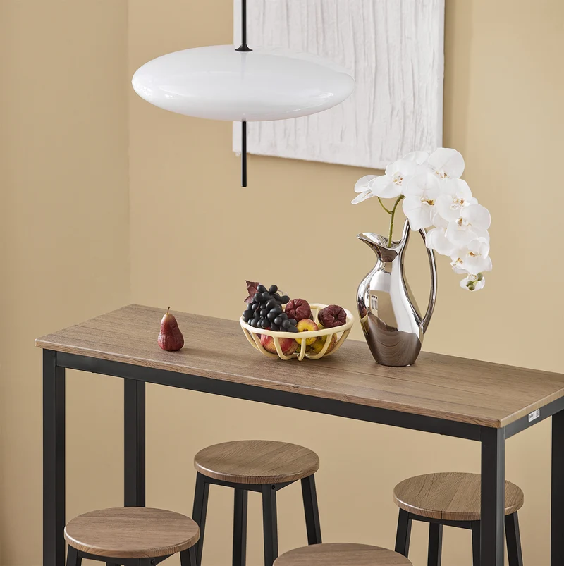 SoBuy OGT22-SCH Ensemble Table Haute et 4 Tabourets de Bar avec Repose-Pieds – L120×P40×H100 cm, Tabouret 150 kg, MDF + Acier Noir