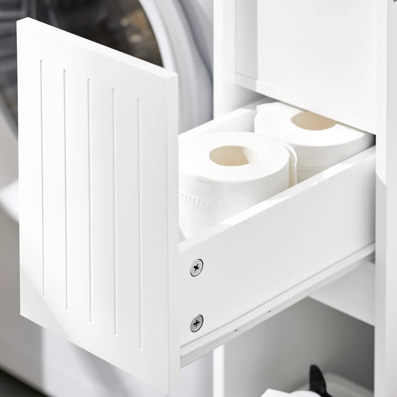 SoBuy BZR111-W Meuble WC Étroit 20 cm sur Roulettes – Rangement Papier Toilette, 2 Tiroirs, Blanc