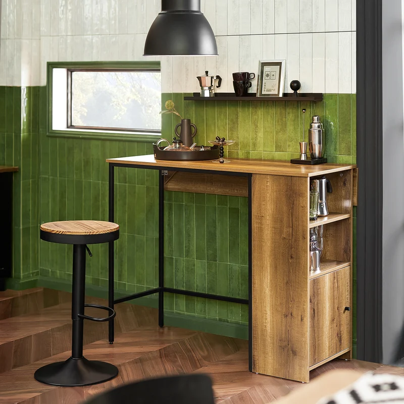 SoBuy FWT98-PF Table Haute Mange-Debout avec Plateau Extensible, Design Moderne, pour Cuisine et Salle à Manger, Design Fonctionnel – L120×P45/63×H95 cm