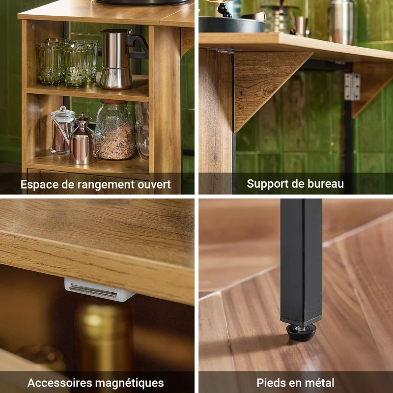 SoBuy FWT98-PF Table Haute Mange-Debout avec Plateau Extensible, Design Moderne, pour Cuisine et Salle à Manger, Design Fonctionnel – L120×P45/63×H95 cm