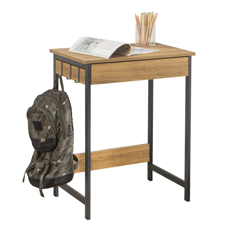 SoBuy FWT43-N Petit Bureau avec 1 Tiroir et 2 Crochets Bureau Gaming avec Etagères de Rangement Desk Multifonctionnel pour Chambre Table Gaming Naturel 60x40x77cm