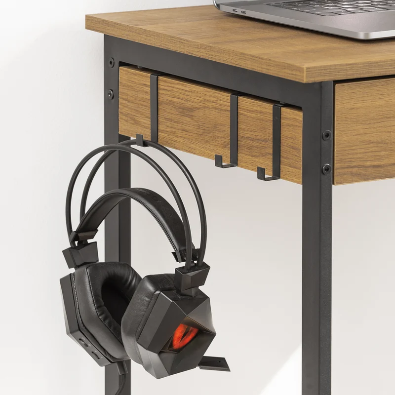 SoBuy FWT43-N Petit Bureau avec 1 Tiroir et 2 Crochets Bureau Gaming avec Etagères de Rangement Desk Multifonctionnel pour Chambre Table Gaming Naturel 60x40x77cm