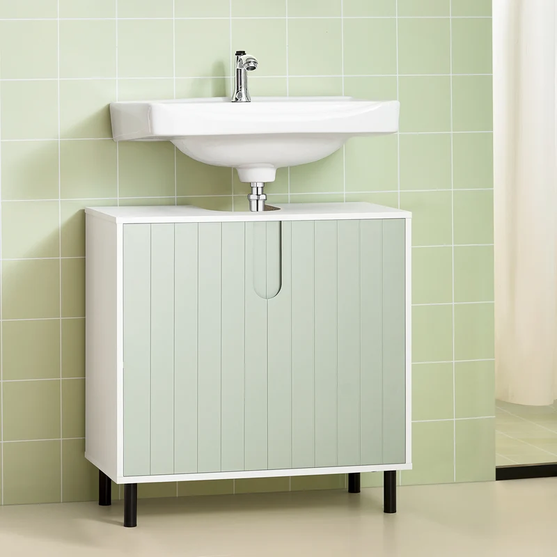 SoBuy BZR139-GR Meuble sous Lavabo Meuble sous Vasque avec 2 Portes et étagère réglable