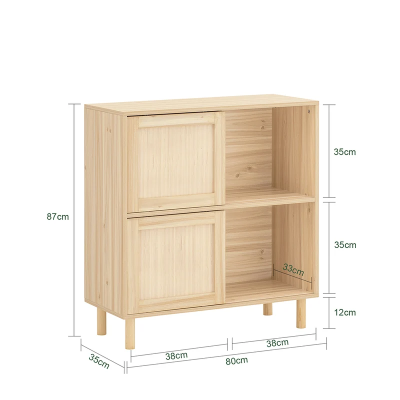 SoBuy FSB87-N Buffet à Portes Coulissantes en Bambou – 4 Compartiments, 80 × 35 × 87 cm, Naturel