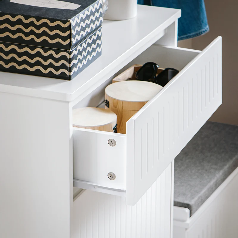 SoBuy FSR165-W Meuble à Chaussures à Abattants 2 Niveaux – Rangement Discret pour Entrée – Blanc