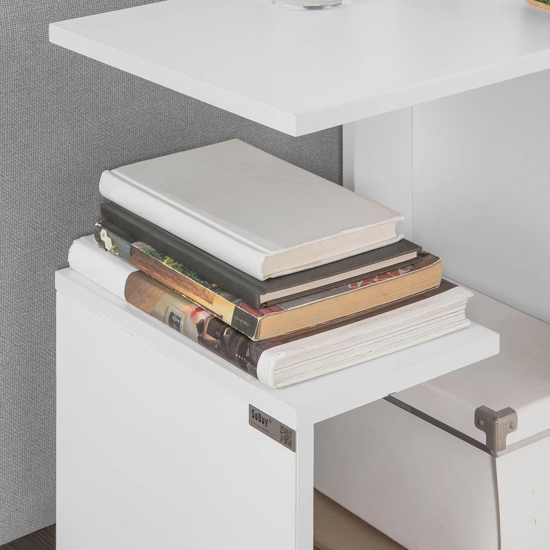 SoBuy FBT69-W Table d'appoint Bout de Canapé Table Café Porte magasine Porte Revues