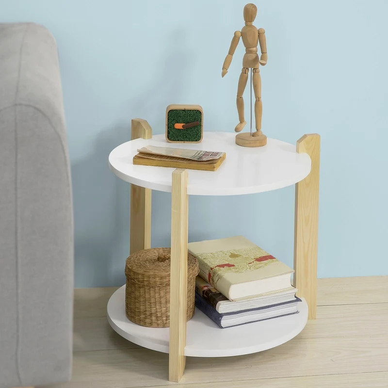 SoBuy FBT63-WN Table d'Appoint Table Café Table Basse Ronde Guéridon – 2 plateaux 3 pieds