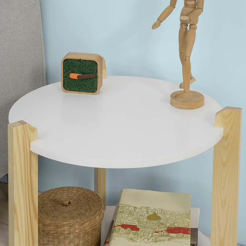 SoBuy FBT63-WN Table d'Appoint Table Café Table Basse Ronde Guéridon – 2 plateaux 3 pieds