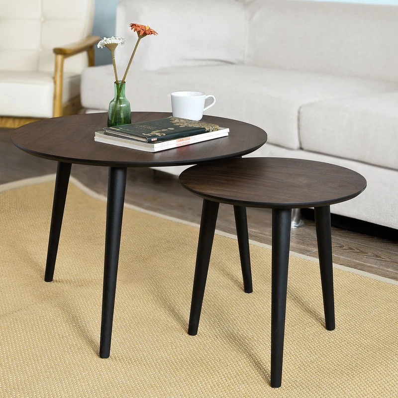 SoBuy FBT40-BR Set de 2, Tables Basses Gigognes Table Café Ronde