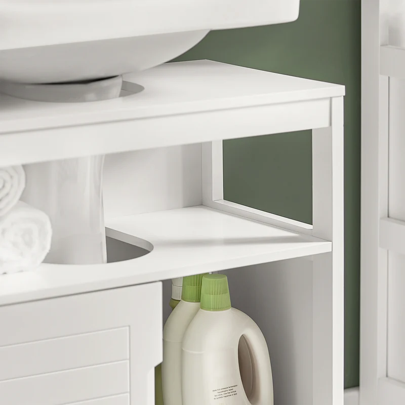 SoBuy FRG128-II-W Meuble sous Vasque – Découpe U Ajustable, 2 Portes Coulissantes, 60×30×60 cm, Blanc