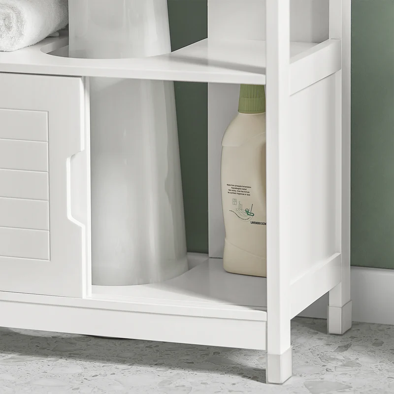 SoBuy FRG128-II-W Meuble sous Vasque – Découpe U Ajustable, 2 Portes Coulissantes, 60×30×60 cm, Blanc