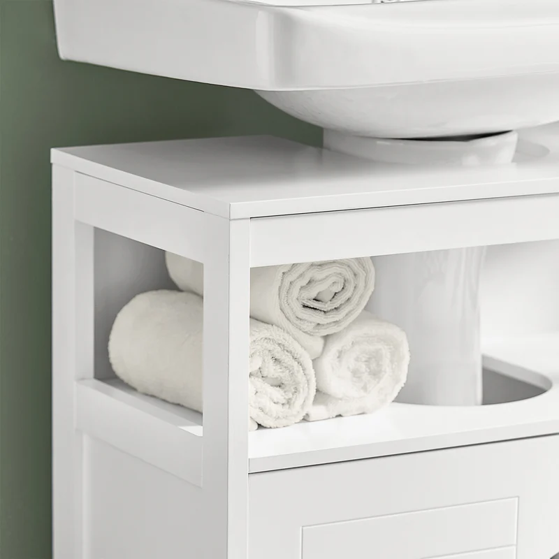 SoBuy FRG128-II-W Meuble sous Vasque – Découpe U Ajustable, 2 Portes Coulissantes, 60×30×60 cm, Blanc