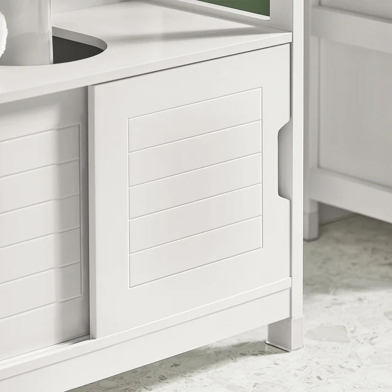 SoBuy FRG128-II-W Meuble sous Vasque – Découpe U Ajustable, 2 Portes Coulissantes, 60×30×60 cm, Blanc