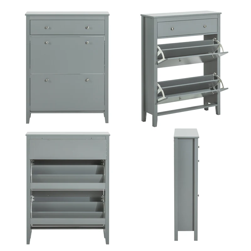 SoBuy FSR89-HG Armoire à Chaussures 2 Abattants avec Tiroir, Slim 25 cm, 12 Paires – 80x25x108 cm, Gris