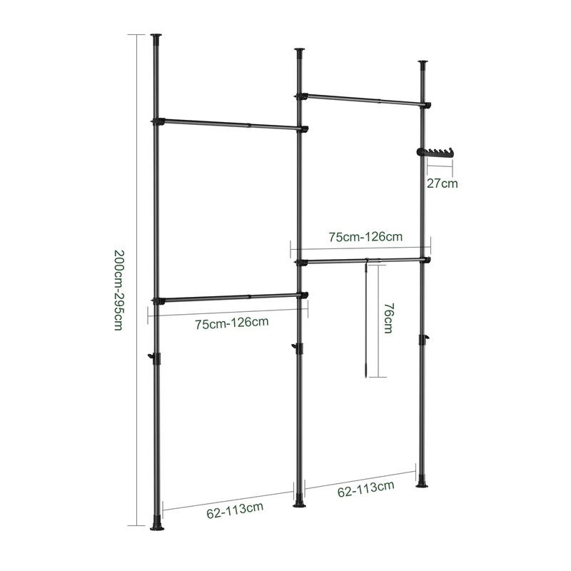 SoBuy KLS03-II-SCH Portant à vêtements télescopique robuste – Penderie ouverte réglable avec tringles pour chambre/dressing, Noir