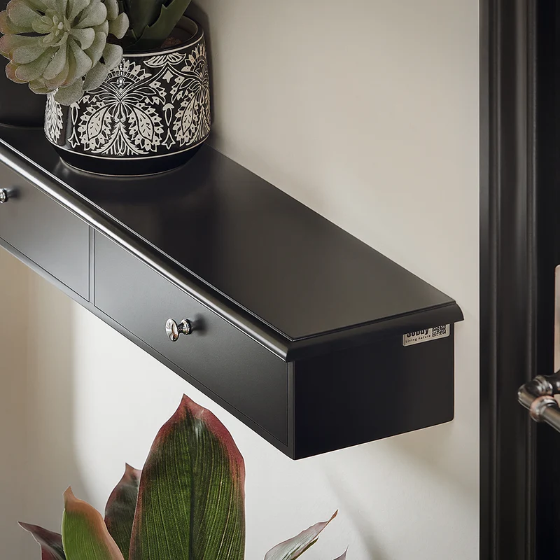 SoBuy FRG43-SCH Etagere Murale avec 2 Tiroirs - Étagère Flottante Moderne pour Entrée, Salon, Cuisine & Chambre - Noir 64x15x10cm