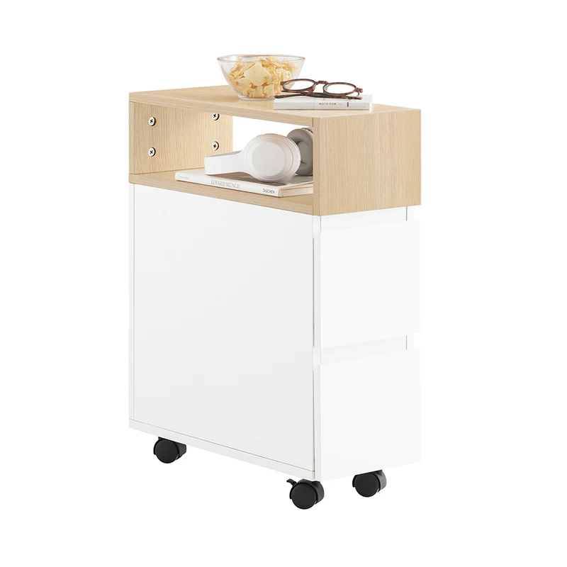 SoBuy FBT155-WN Bout de Canapé sur roulettes Table de Chevet Table de Nuit Table d'Appoint