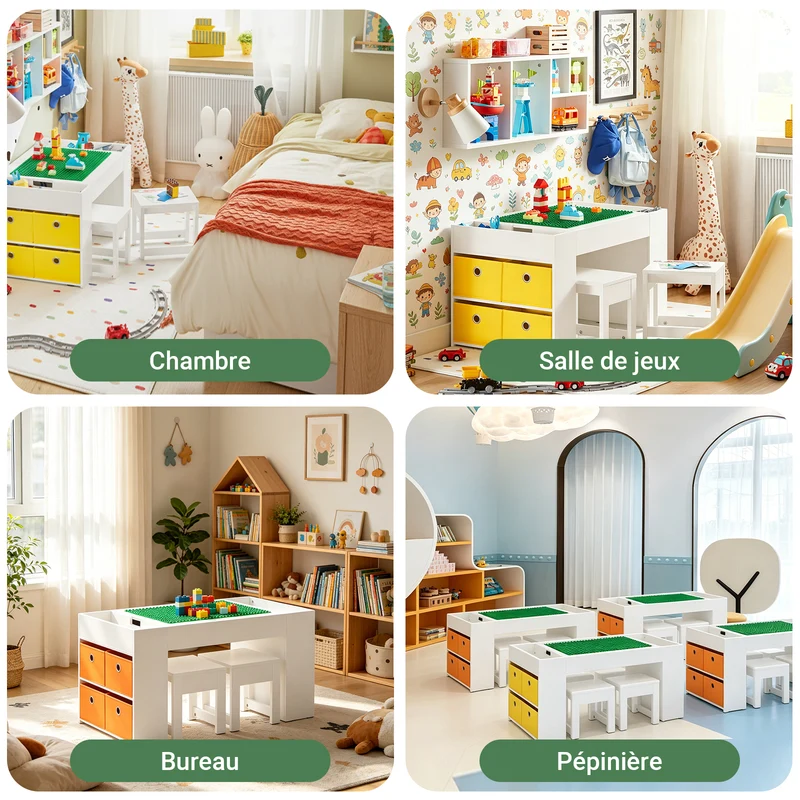 SoBuy KMB75-W Table Enfant avec Rangement et 2 Chaises – Plateau Double Face Construction, Blanc