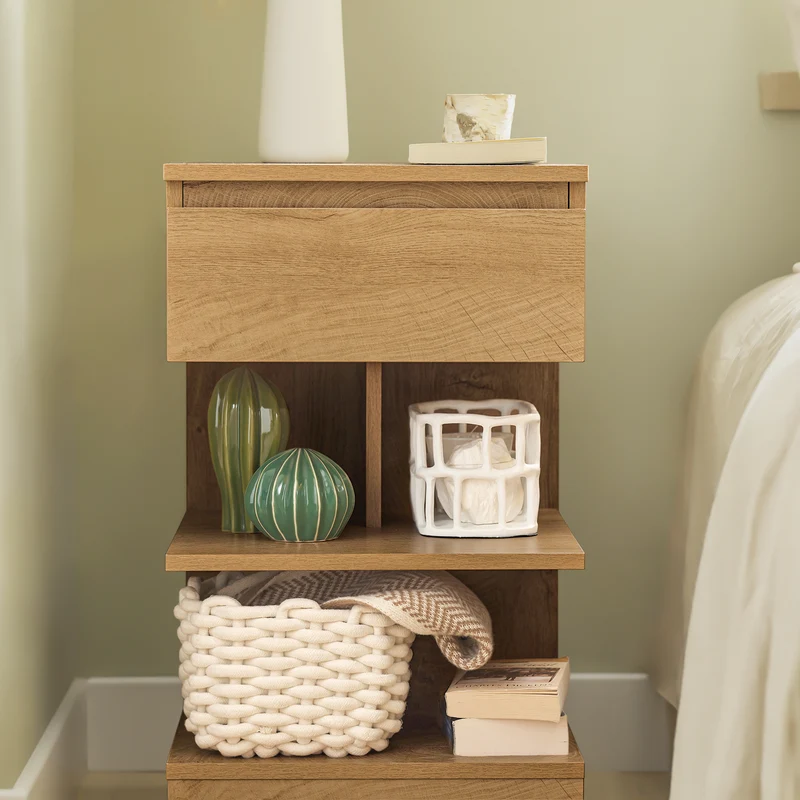 SoBuy FBT49-N Table de Chevet - Table de Nuit avec 1 tiroir et 2 étagères, Table d'appoint pour Chambre à Coucher - Meuble de Rangement Moderne L39 x P39 x H65 cm Naturel