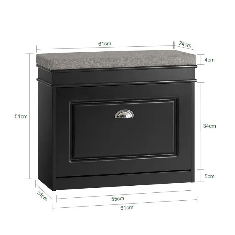 SoBuy FSR82-K-SCH Banc à Chaussures avec Coussin Rembourré et 1 Abattant, Slim 24cm pour Entrée – 60x24x51 cm, Noir