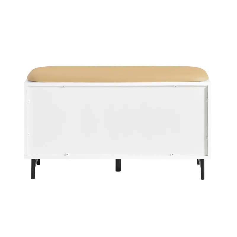 SoBuy FSR116-W Banc à Chaussures avec Coussin Rembourré, 2 Portes Coulissantes et 4 Étagères pour Entrée – 85x37x49 cm, Blanc