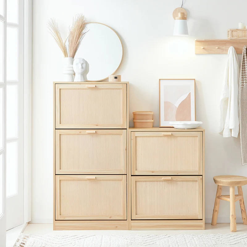 SoBuy FSR159-N Armoire à Chaussures 3 Abattants – L60 × P24 × H118 cm, Naturel