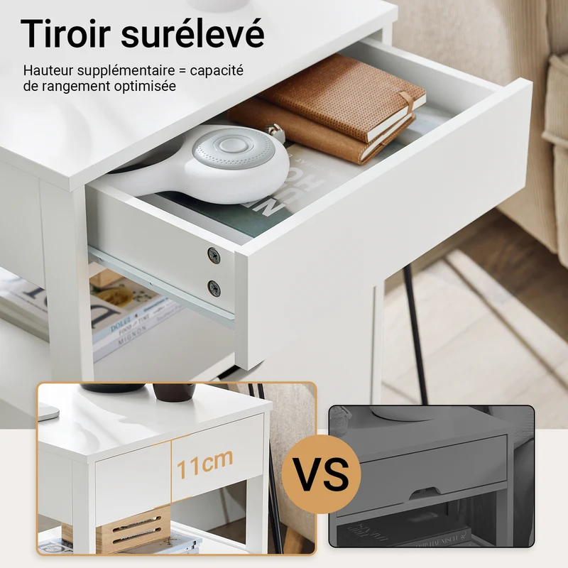 SoBuy FRG258-II-W Table de Chevet avec 2 tiroirs et étagère, Table de Nuit pour Chambre à Coucher - Meuble de Rangement Moderne L45 x P38 x H55 cm Blanc