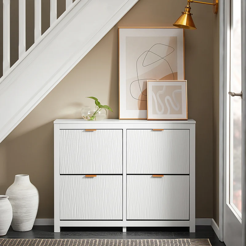 SoBuy FSR186-II-W Meuble à Chaussures à Abattants 4 Niveaux – Rangement Familial pour Entrée – 104x23x82 cm Blanc