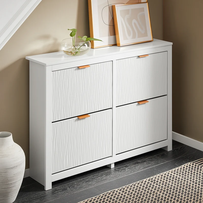 SoBuy FSR186-II-W Meuble à Chaussures à Abattants 4 Niveaux – Rangement Familial pour Entrée – 104x23x82 cm Blanc