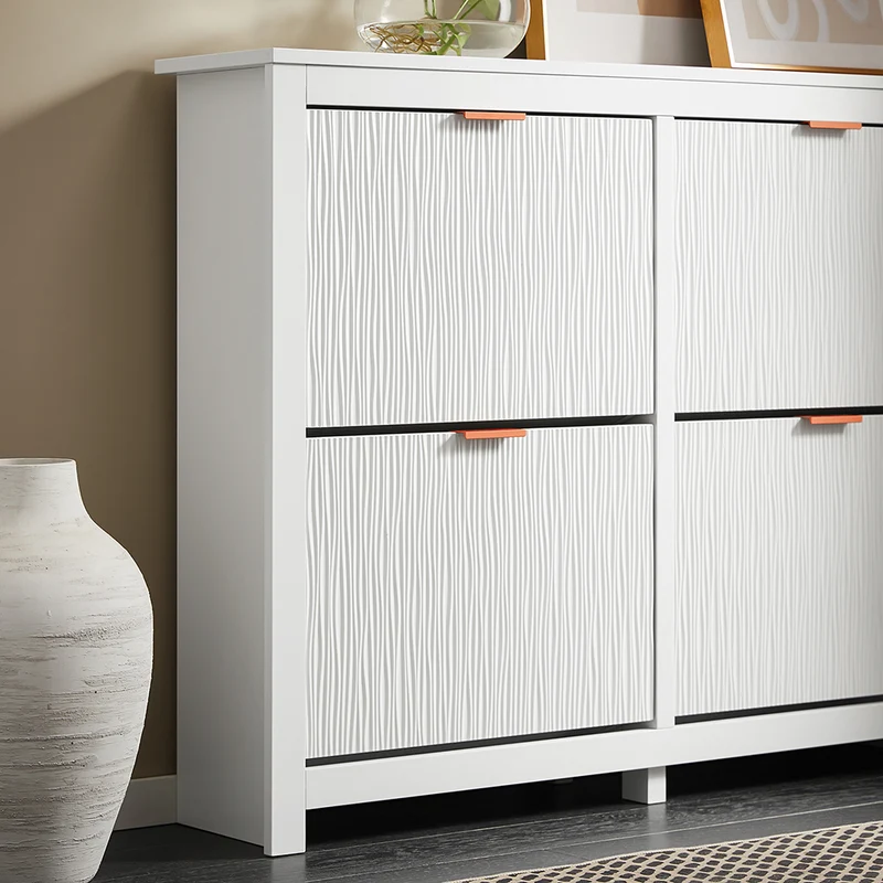 SoBuy FSR186-II-W Meuble à Chaussures à Abattants 4 Niveaux – Rangement Familial pour Entrée – 104x23x82 cm Blanc