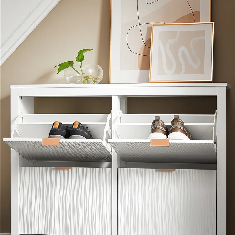 SoBuy FSR186-II-W Meuble à Chaussures à Abattants 4 Niveaux – Rangement Familial pour Entrée – 104x23x82 cm Blanc