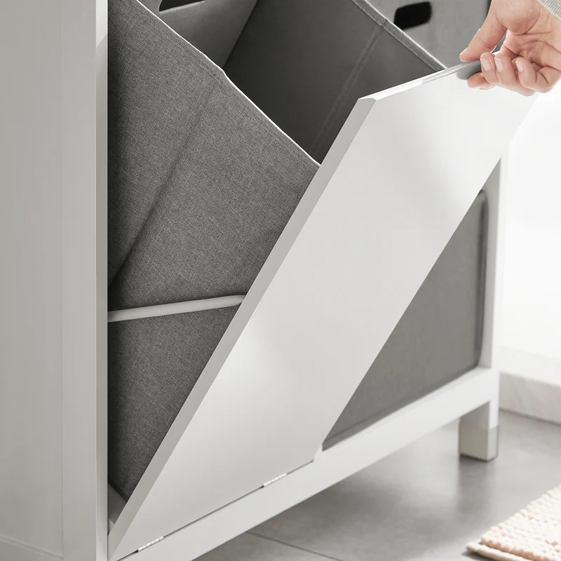 SoBuy BZR77-W Meuble de Salle de Bain avec Paniers à Linge, Armoire à Linge avec 3 Paniers et Tiroir, Armoire de Salle de Bain en Bois, Corbeille à Linge, Blanc, 80x91x38cm