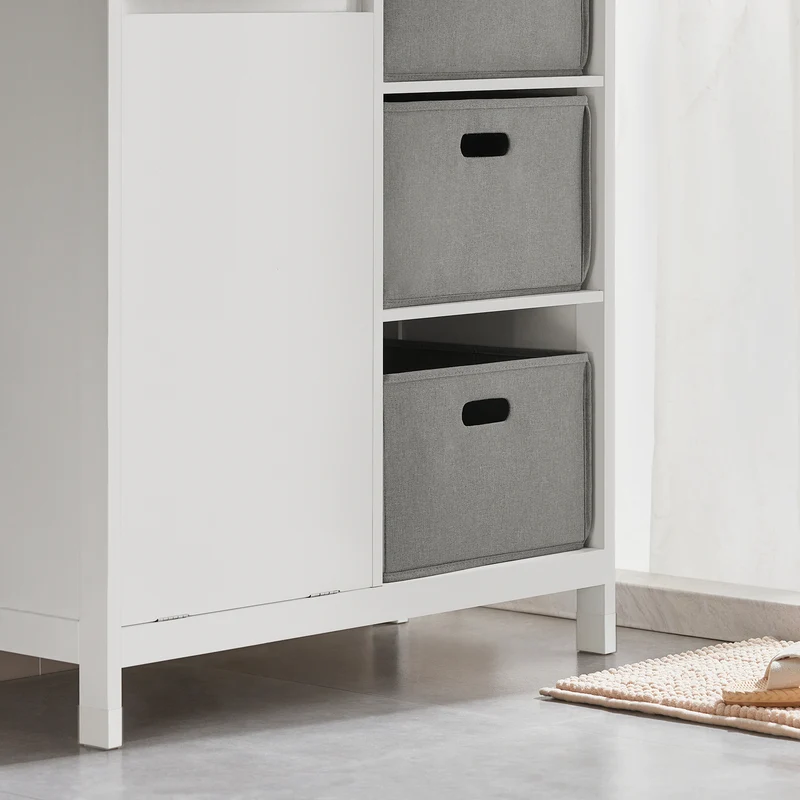 SoBuy BZR77-W Meuble de Salle de Bain avec Paniers à Linge, Armoire à Linge avec 3 Paniers et Tiroir, Armoire de Salle de Bain en Bois, Corbeille à Linge, Blanc, 80x91x38cm