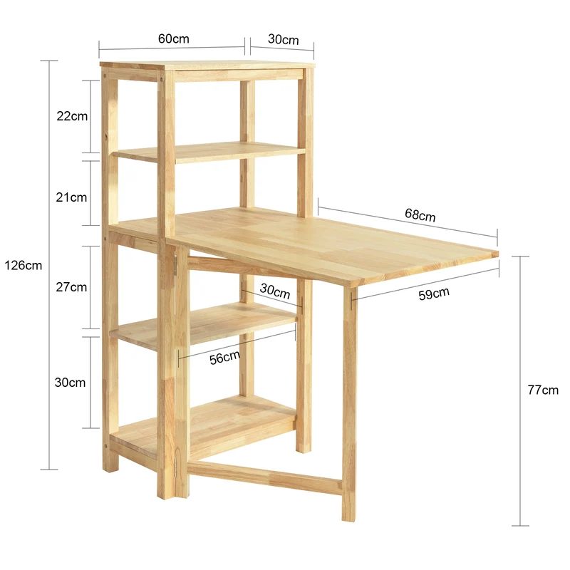 SoBuy FWT70-N Table Pliante en Bois d'Hévéa – 98×60 cm, 3 Étagères, Naturel